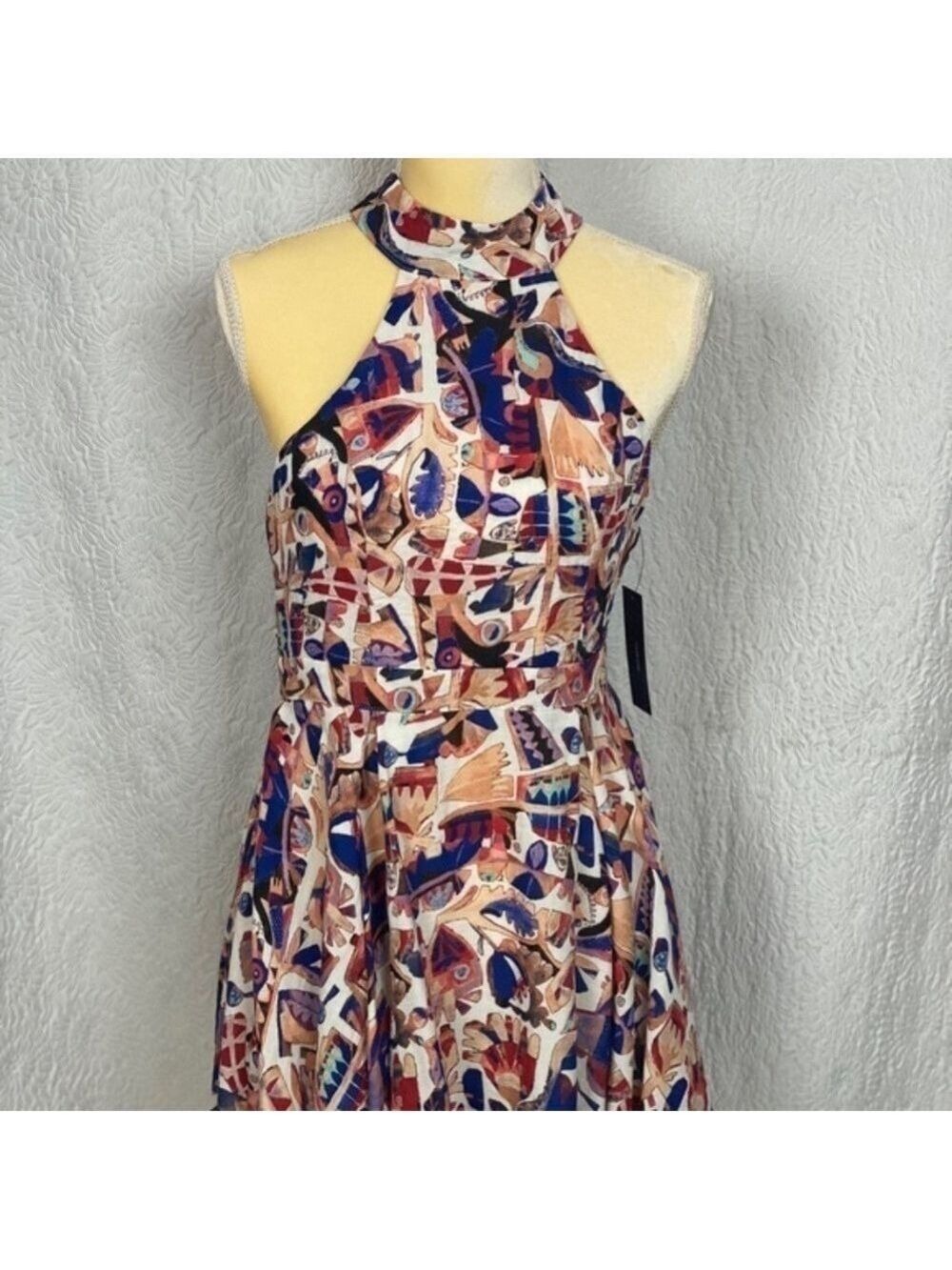 LuLu's Abstract Print Fit&Flare Halter Mini Dress